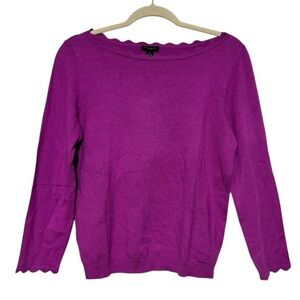 Ann Taylor Scalloped Sweater Women Sz M Pink Purple Berry Holiday Preppy Classic